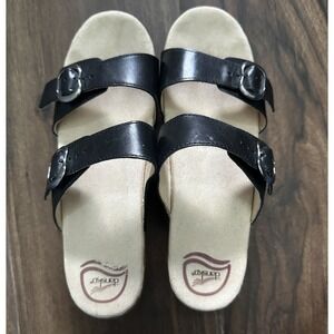 Dansko Sophie Black Silver Leather Slide Slip On Sandals Size 40 US 9.5-10